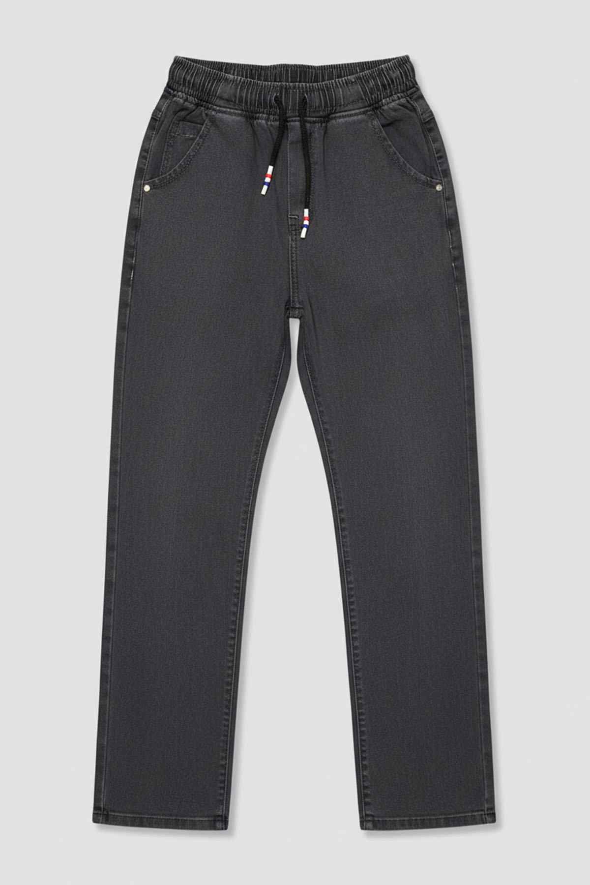 Beleri London charcoal grey jeans with drawstring and front pockets, straight fit