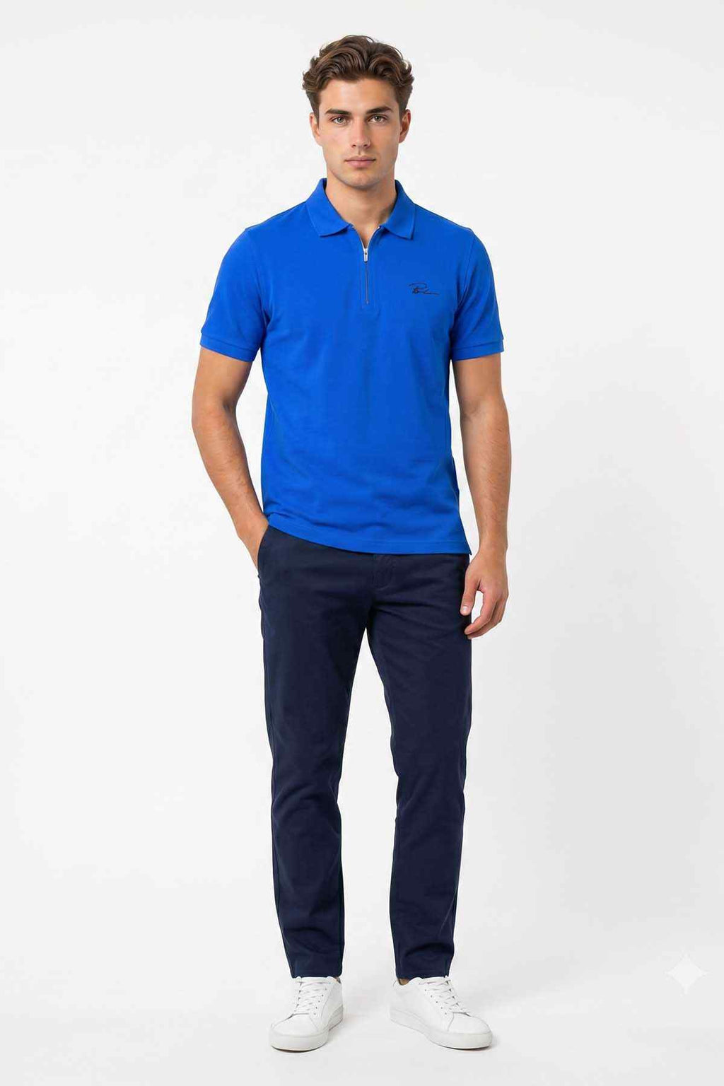 Beleri London royal blue polo shirt with button placket and short sleeves
