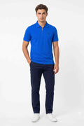 Beleri London royal blue polo shirt with button placket and short sleeves
