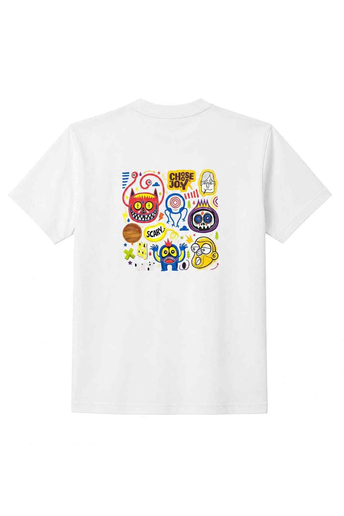 Beleri London white graphic T-shirt with multicolor cartoon print