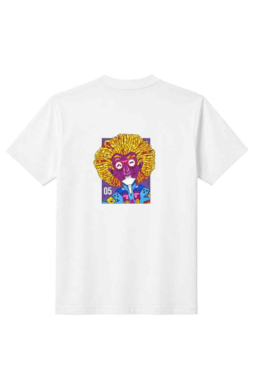 White T-shirt with colorful face graphic on the chest