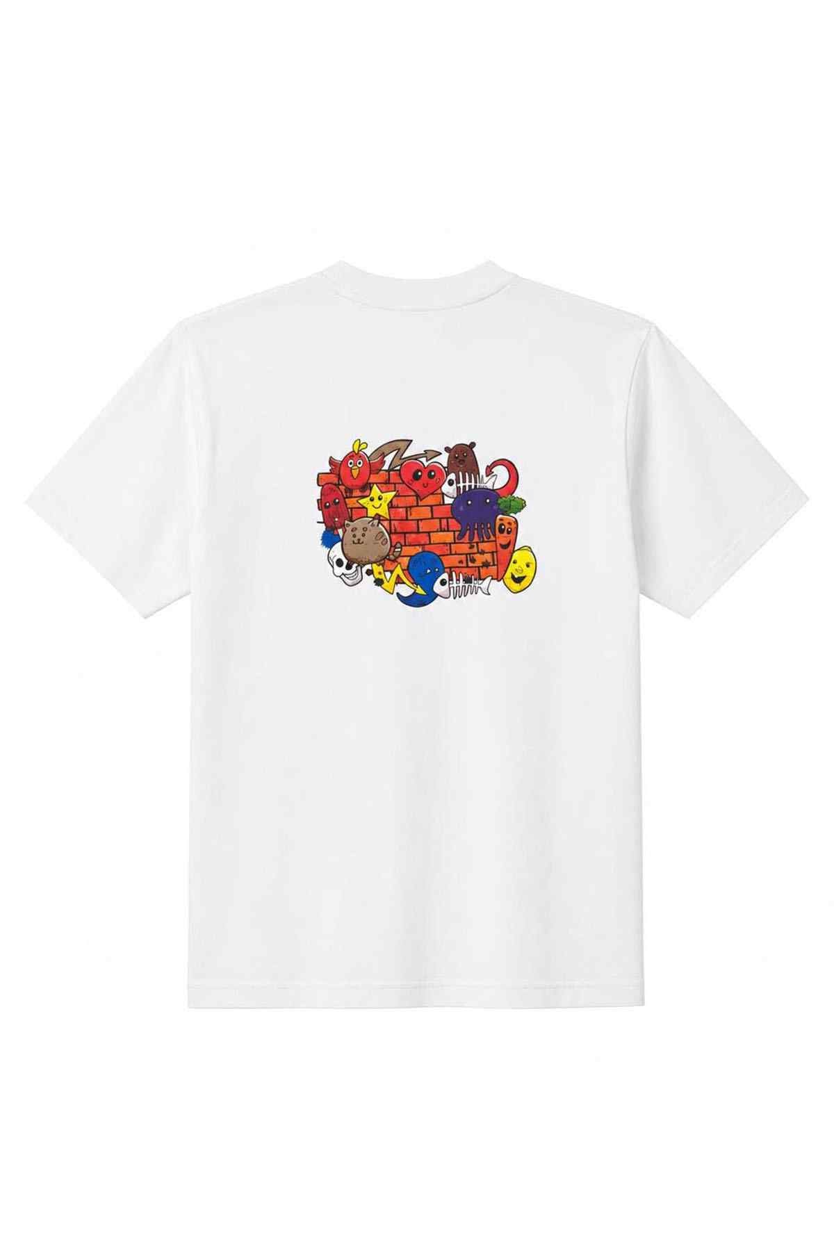 White T-shirt with colorful animal character front graphic