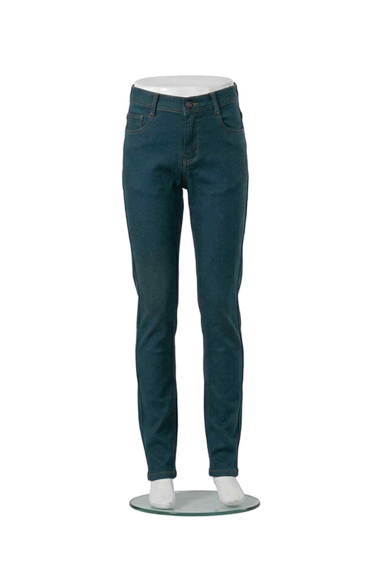 Sea green slim jeans with belt loops and tapered ankle cuffs