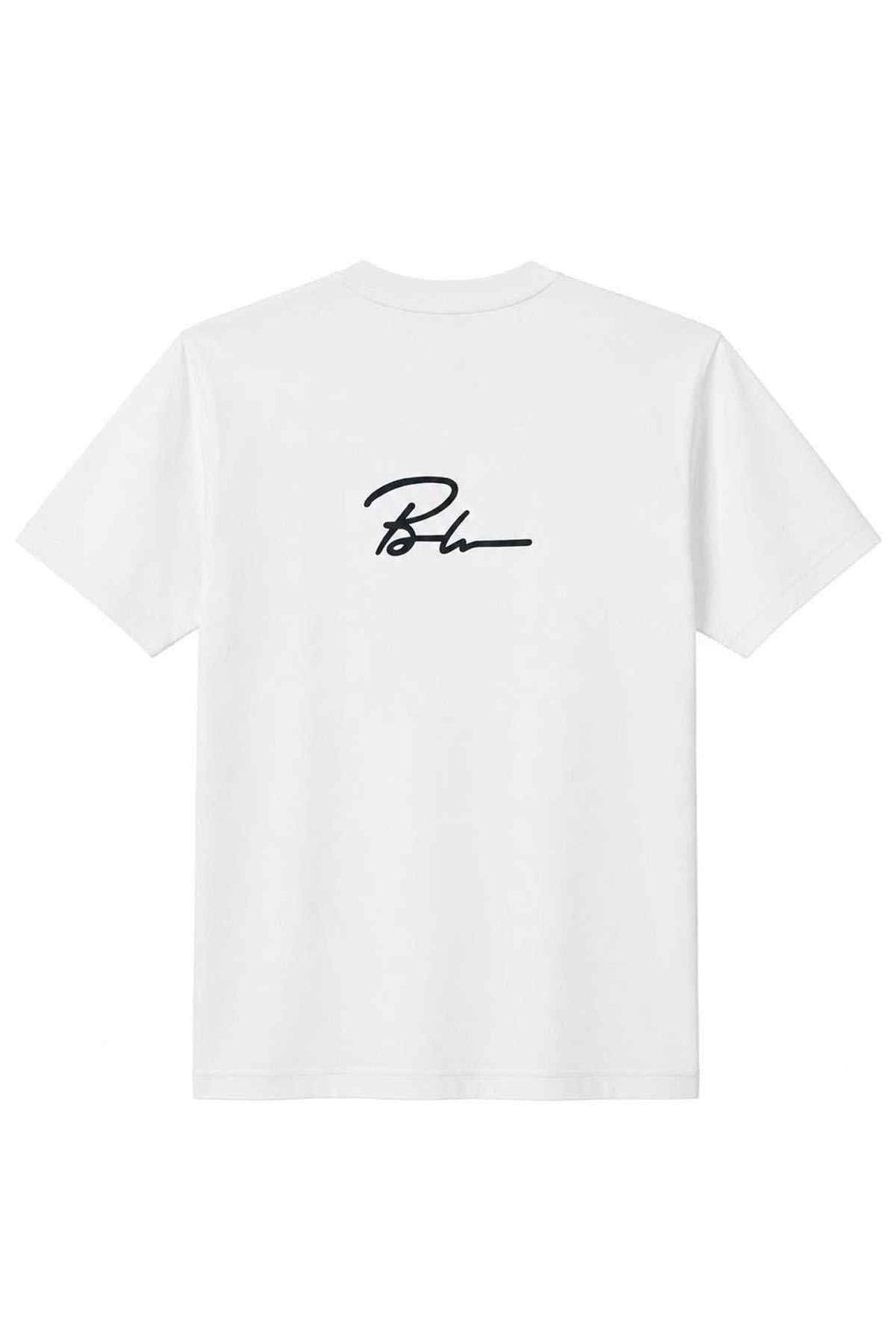 White T-shirt with black signature-style back print