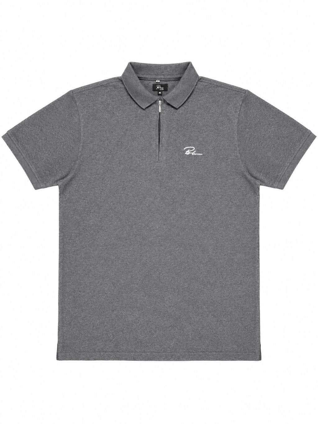Men's charcoal polo shirt, short sleeves, point collar and chest logo