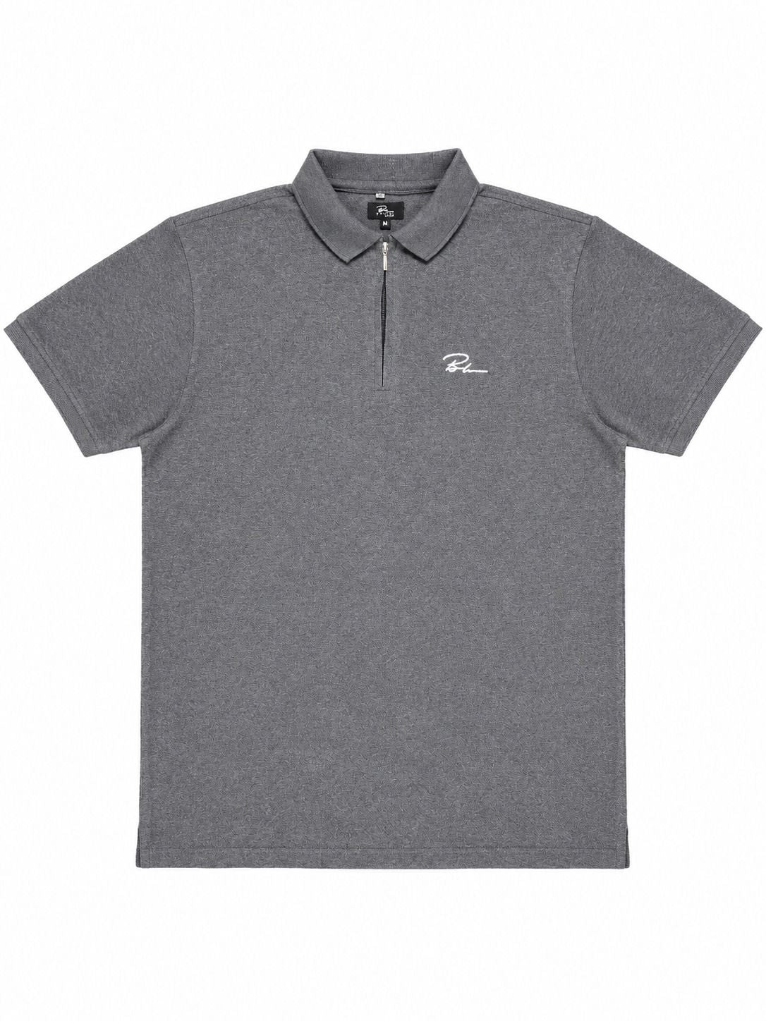 Men's charcoal polo shirt, short sleeves, point collar and chest logo