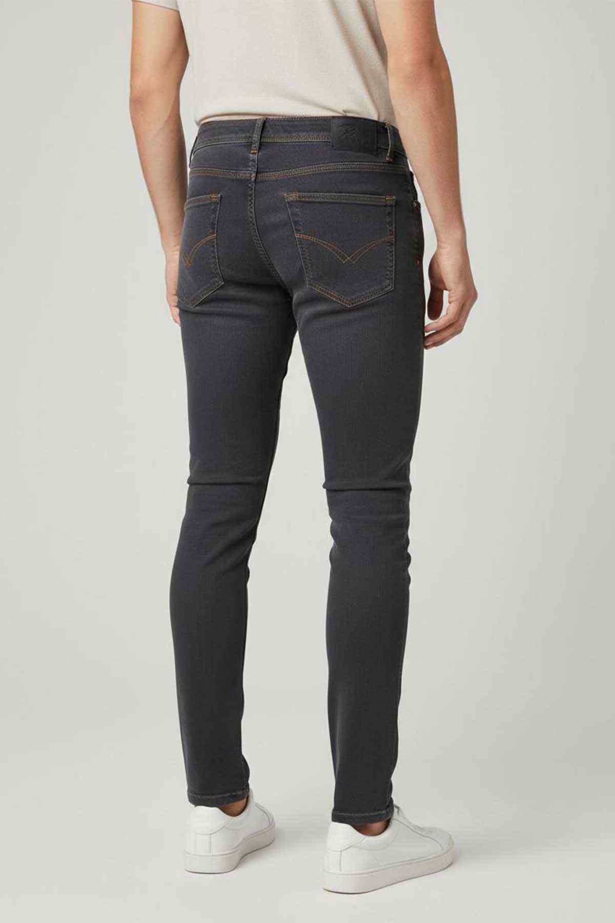 Beleri London dark denim jeans, rear view, stitched back pockets, belt loops