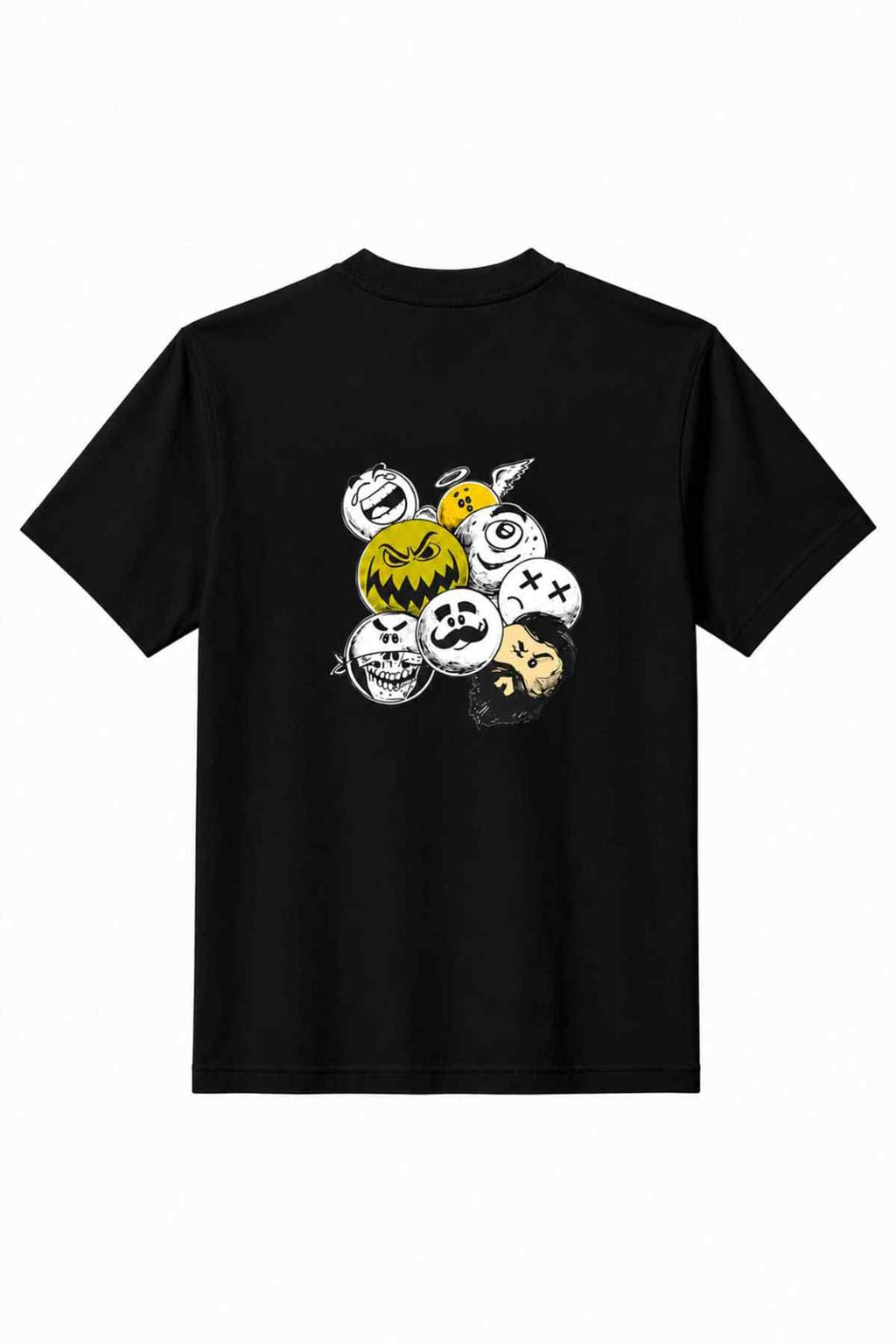 Beleri London black crewneck T-shirt with Halloween graphic icons on chest
