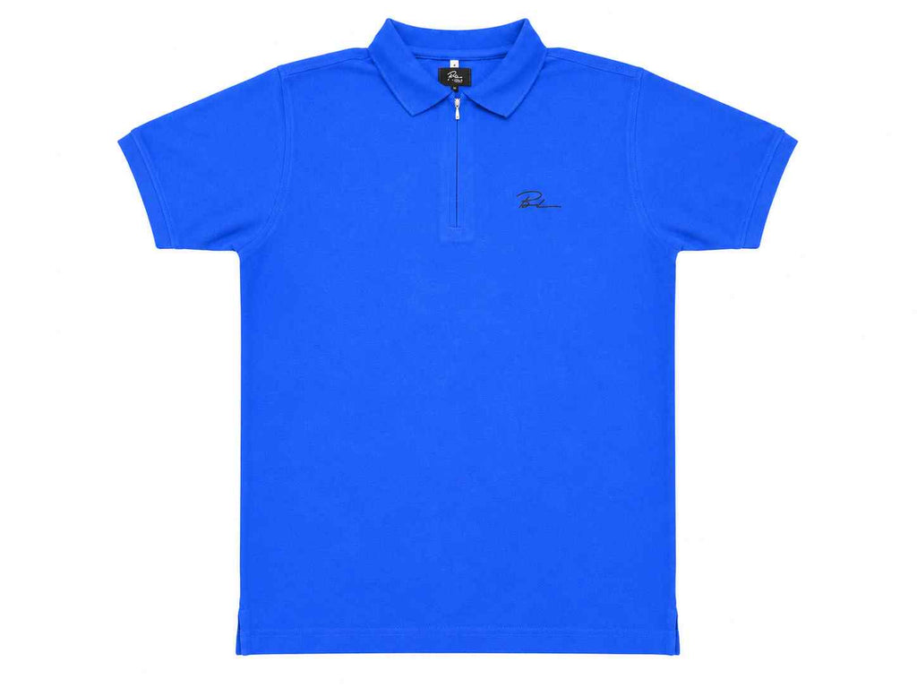 Beleri London royal blue polo shirt with ribbed collar and embroidered chest logo
