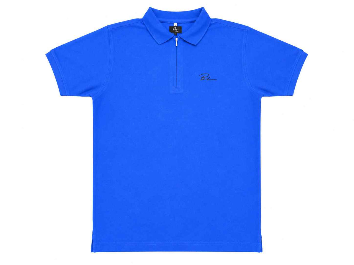 Beleri London royal blue polo shirt with ribbed collar and embroidered chest logo